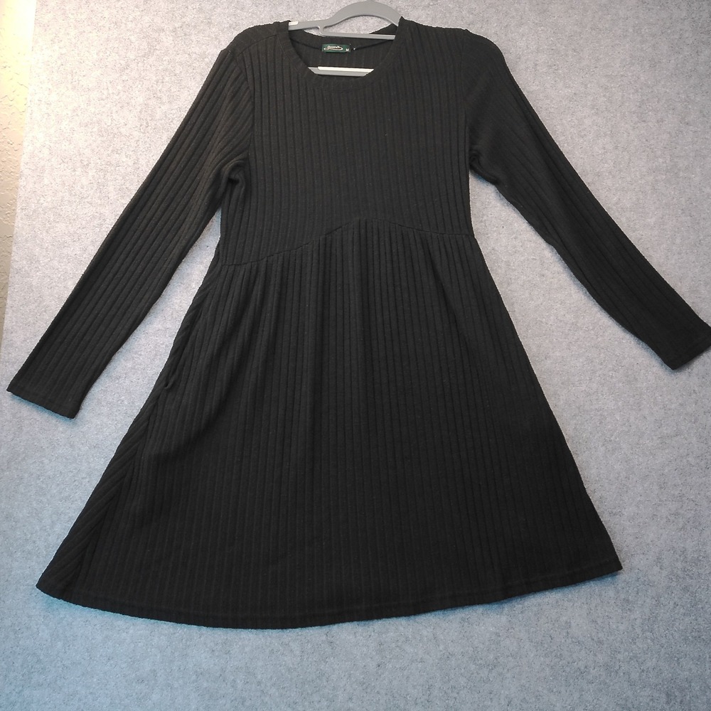 Ofeefan Womens Black Ribbed Knit Long Sleeve Empire Waist A-Line Dress Medium